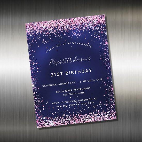 Birthday party navy blue pink  magnet