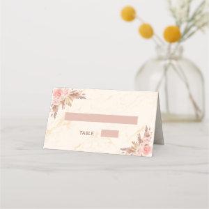 Birthday party pampas grass blush florals marble place card
