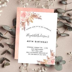 Birthday party pampas grass rose gold blush floral