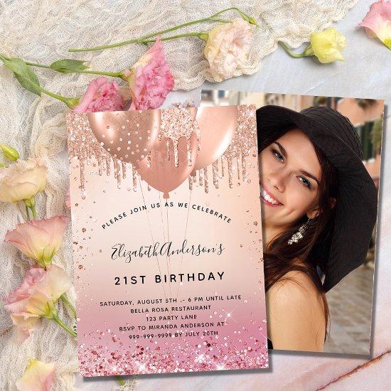 Birthday party pink rose gold balloons photo