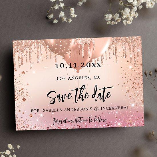 Birthday party pink rose gold save the date
