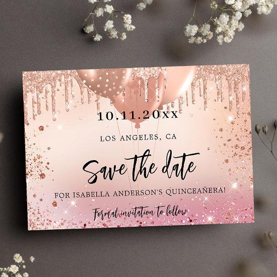 Birthday party pink rose gold save the date announcement postcard
