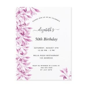 Birthday party pink white botanical postcard