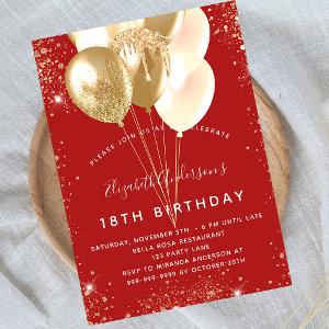 Birthday party red gold glitter balloons  postcard