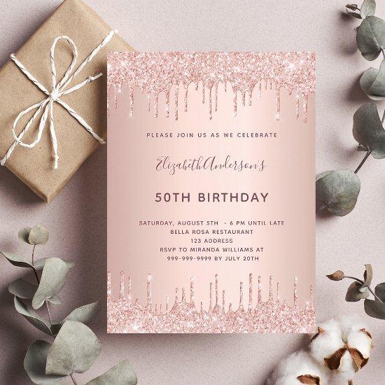 Birthday party rose gold blush glitter drips