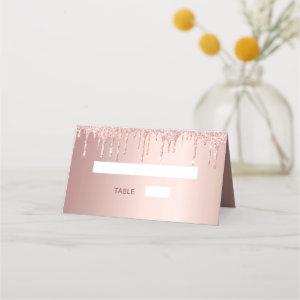 Birthday party rose gold drips place card