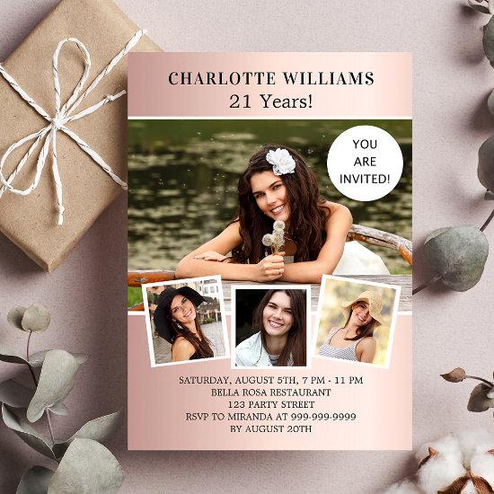 Birthday party rose gold photo collage  postcard