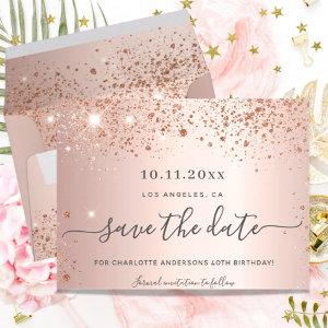 Birthday party rose gold save the date announcement postcard