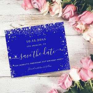Birthday party royal blue silver budget save date flyer
