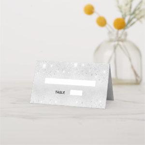 Birthday party silver glitter dust metal place card
