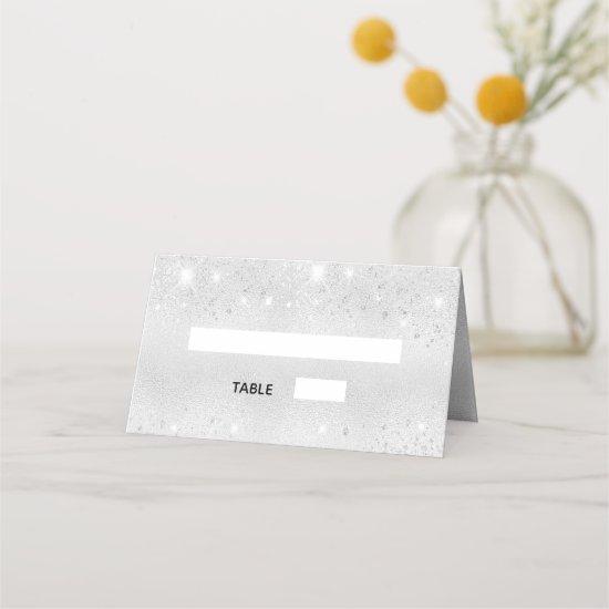 Birthday party silver glitter dust metal place card
