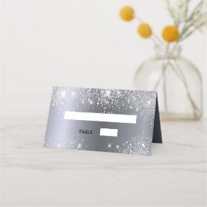 Birthday party silver glitter dust metal place card