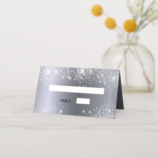 Birthday party silver glitter dust metal place card