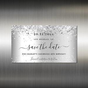 Birthday party silver glitter save the date