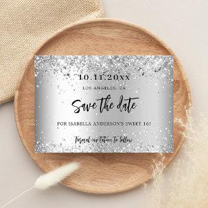 Birthday party silver script save the date