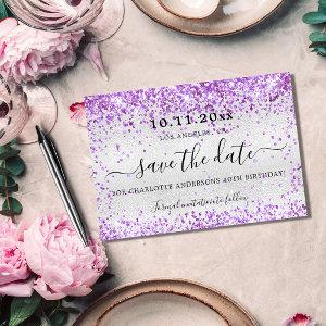 Birthday party silver violet purple glitter  save the date