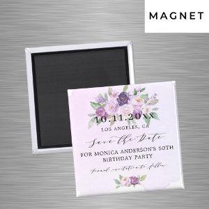 Birthday party violet flowers save the date magnet