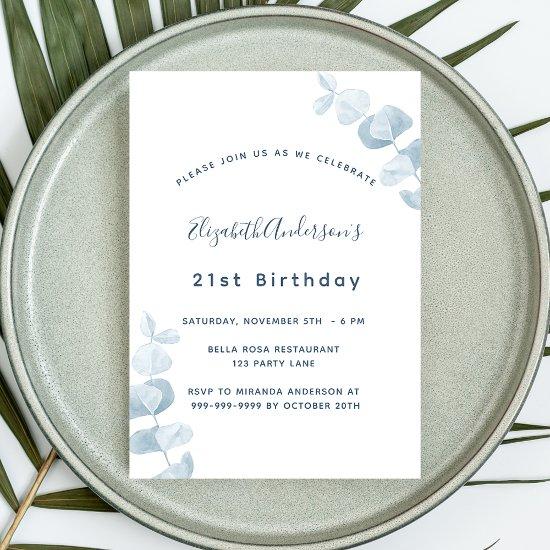 Birthday party white dusty blue eucalyptus  postcard