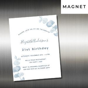 Birthday party white dusty blue eucalyptus luxury magnetic