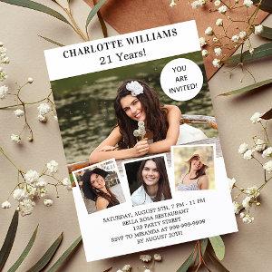 Birthday party white rose gold photo collage  postcard
