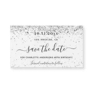 Birthday party white silver glitter save the date