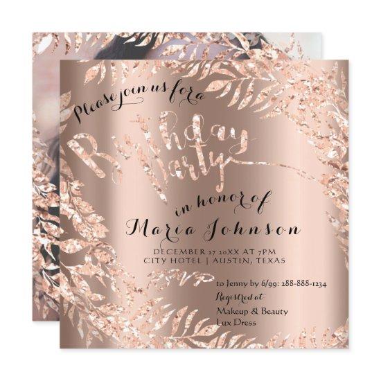 Birthday Photo Floral Framed Rose Gold Royal