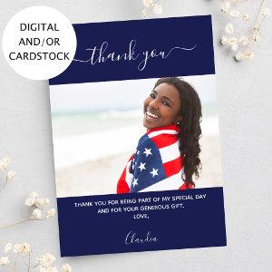 Birthday photo navy blue thank you card