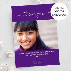 Birthday photo purple thank you card