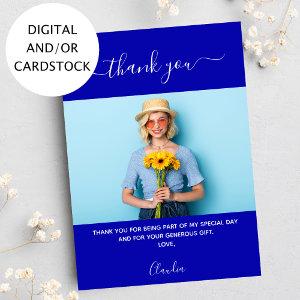 Birthday photo royal blue thank you card