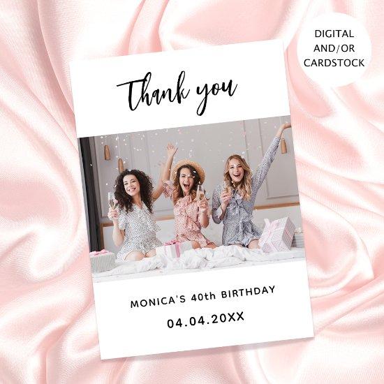 Birthday photo white simple thank you