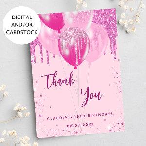 Birthday pink balloons thank you card