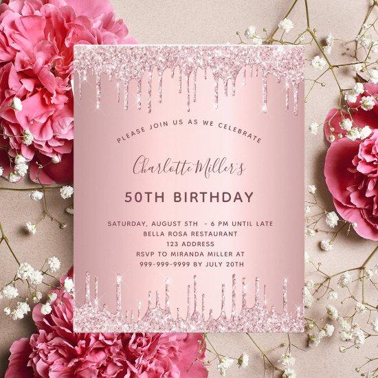 Birthday pink glitter dusty rose budget  flyer