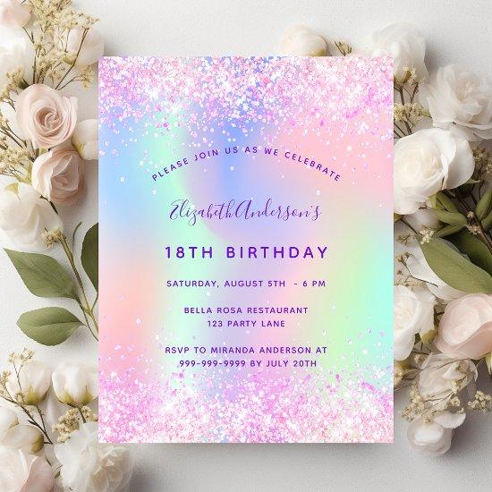 Birthday pink purple holographic  postcard