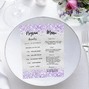 Birthday Progam Menu silver violet confetti