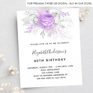 Birthday purple floral silver budget  flyer