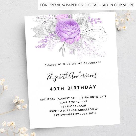 Birthday purple floral silver budget  flyer