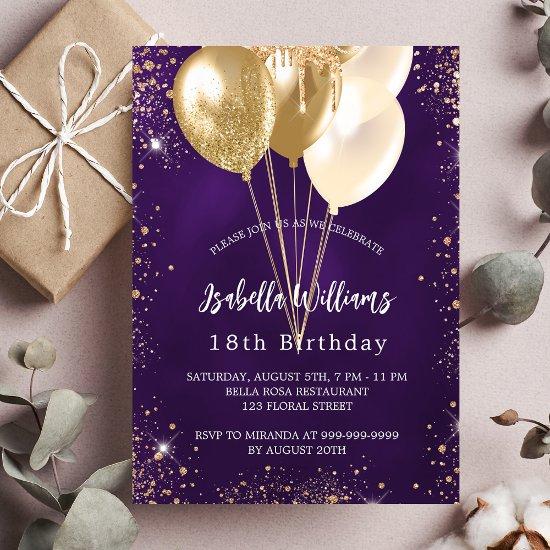 Birthday purple gold glitter balloons