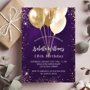 Birthday purple gold glitter balloons luxury