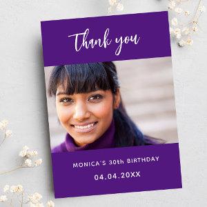 Birthday purple photo simple elegant thank you card