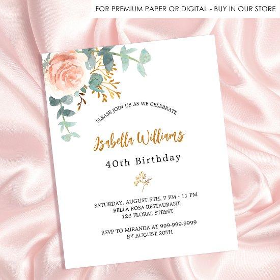 Birthday rose floral eucalyptus budget  flyer