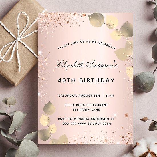 Birthday rose gold blush eucalyptus golden