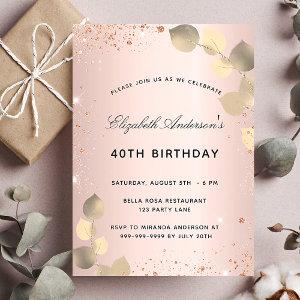 Birthday rose gold blush eucalyptus golden  postcard