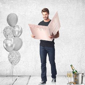 Birthday rose gold drips pink greeting card