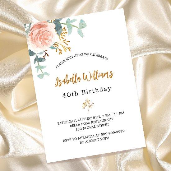 Birthday rose gold floral eucalyptus greenery