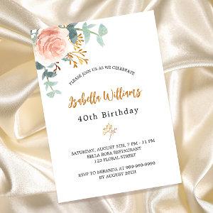 Birthday rose gold floral eucalyptus luxury