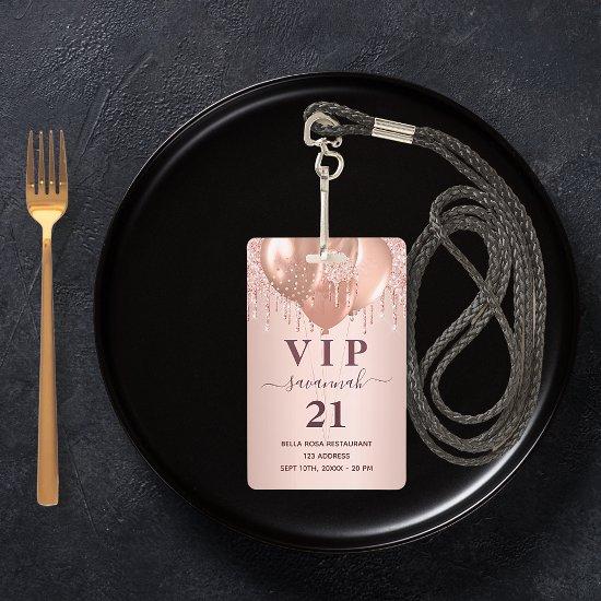 Birthday rose gold glitter balloons vip  badge