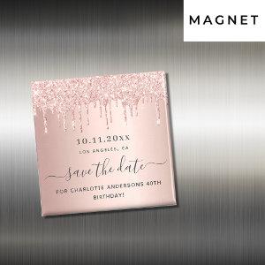 Birthday rose gold glitter save the date magnet