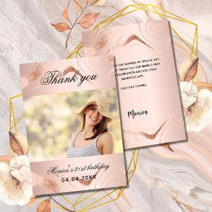 Birthday rose gold marble photo thank you card