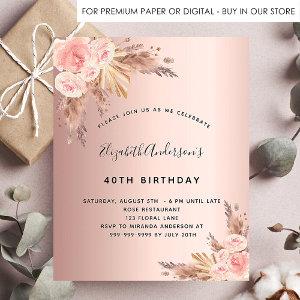 Birthday rose gold pampas floral budget  flyer