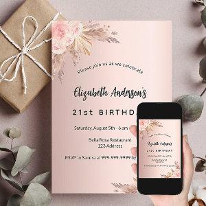 Birthday rose gold pampas grass floral boho